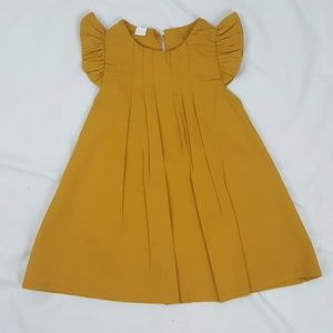 Girls Ruffle Sleeve Pleated Solid Dress